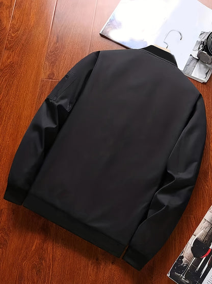 Men's Baseball Jacket - All-Season Zip-Up Coat with Zippered Pockets, Machine Washable Outerwear for Casual & Formal Events - Navy Jacket, Sleek Appearance