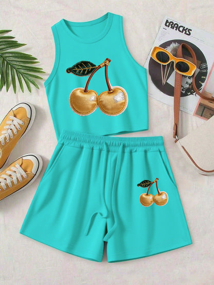 Casual Women's Two-Piece Set with Printed Top & Shorts
