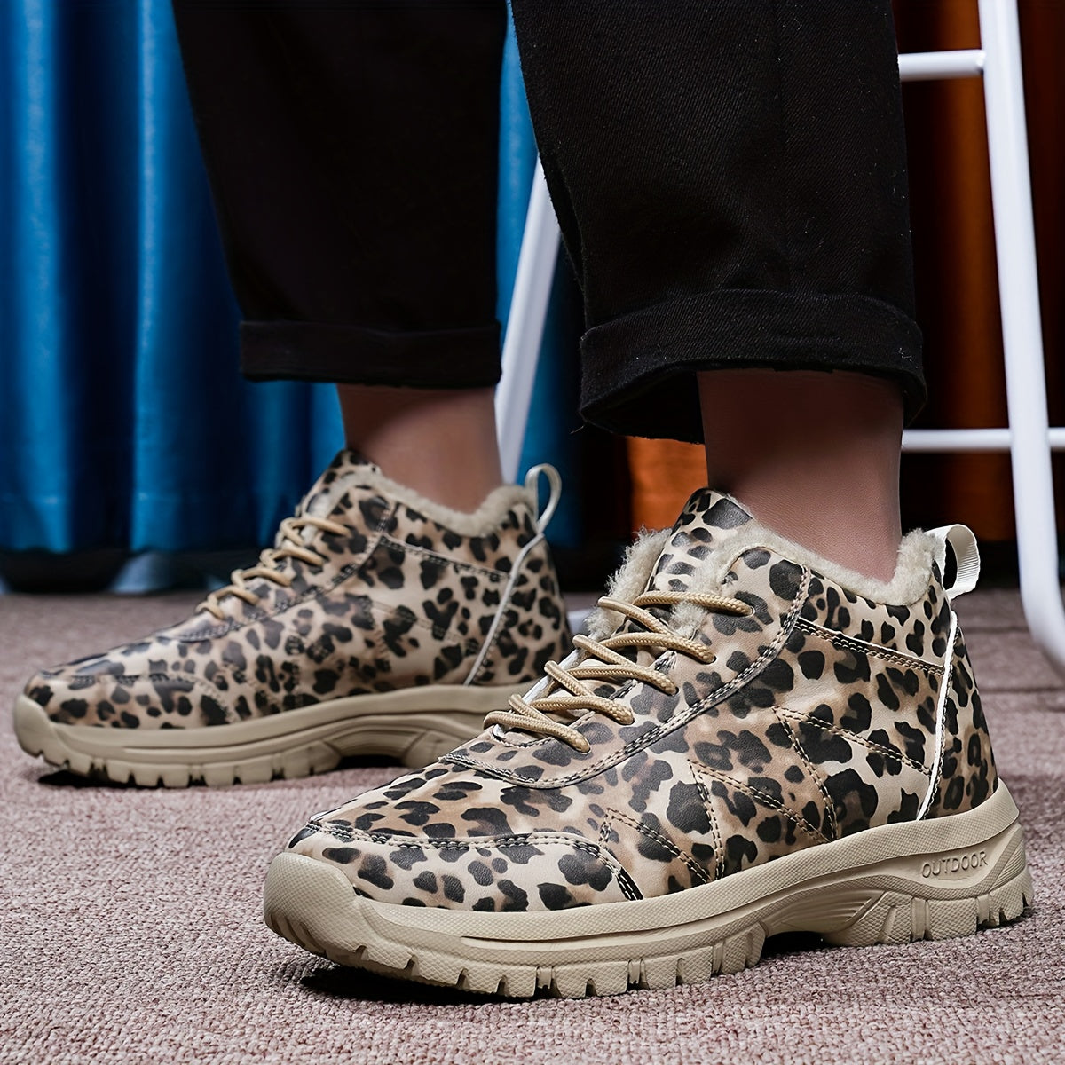 Women'S Winter Snow Boots - Thickened Fleece-Lined High-Top Outdoor Shoes with Leopard Print, Lightweight & Durable MD Sole for Cold Weather, Hiking, and Casual Wear, Winter Boots, Hiking Footwear, Stylish Winter Footwear, Pl