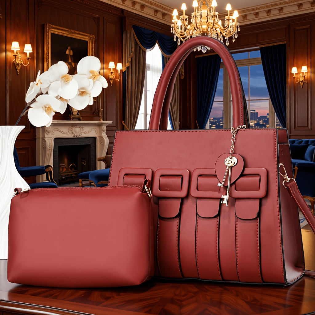 Women’s Faux Leather 2-Piece Bag Set - Crossbody & Tote