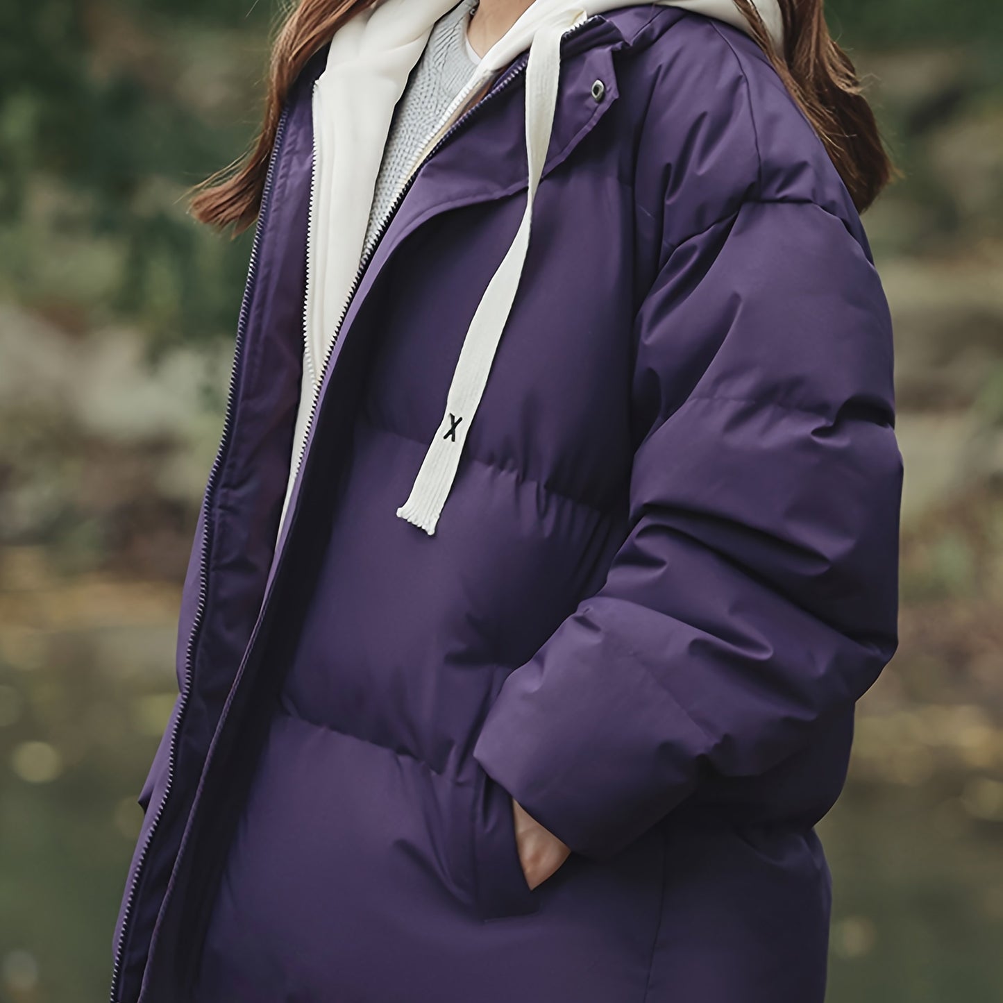 Women'S Light Blue Hooded Puffer Jacket - Cozy Fleece-Lined Winter Coat with Drawstring Hood, Casual Style for Cold Weather, Winter Coat