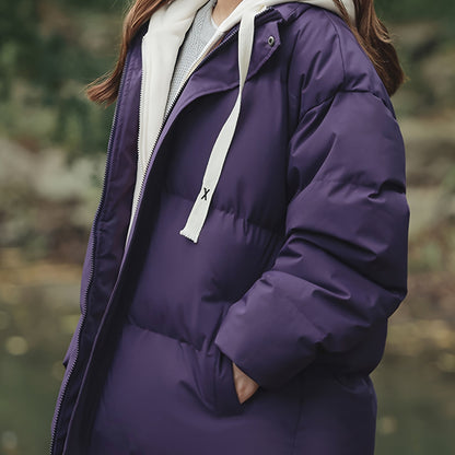 Women'S Light Blue Hooded Puffer Jacket - Cozy Fleece-Lined Winter Coat with Drawstring Hood, Casual Style for Cold Weather, Winter Coat