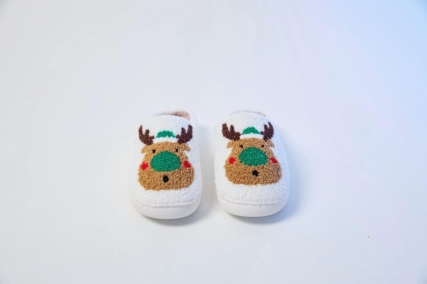 Mrs Hui Men's & Women's Plush Flocked Reindeer Slippers - Cozy Winter Indoor/Outdoor Christmas House with Antlers, Soft Warm & TPR Sole, Unisex -Like Footwear for Holiday Parties, Slippers For Women, House Slippers For Women,