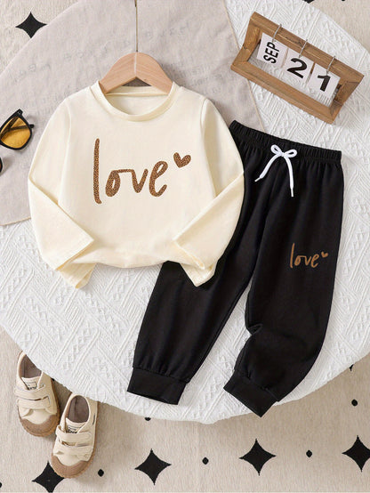 Girls' Casual Leopard Print Cotton Long Sleeve Top & Pants Set