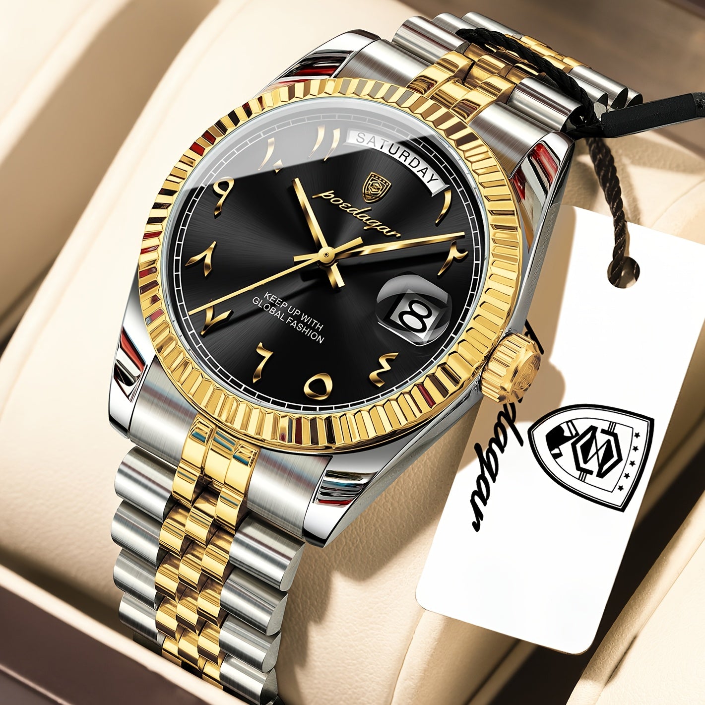 Men's Retro Quartz Watch with Stainless Steel Strap & Calendar