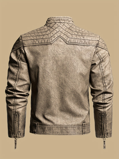 Men's Vintage PU Leather Biker Jacket for Fall Winter