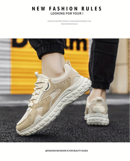 Men's Trendy Chunky Sneakers - Breathable Mesh  PU Upper, Durable PVC Sole, Lace-Up Casual Sneakers in Gray, Black  Orange, All-Season Comfort for Casual Attire