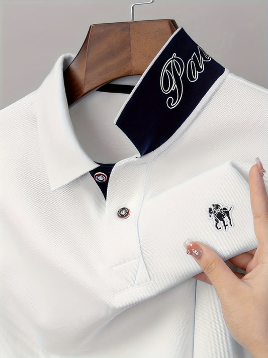 Men'S Stylish Short-Sleeve Polo Shirt Featuring a Contrasting Ribbed Collar And Exquisite, a Timeless And Versatile Choice - ayq