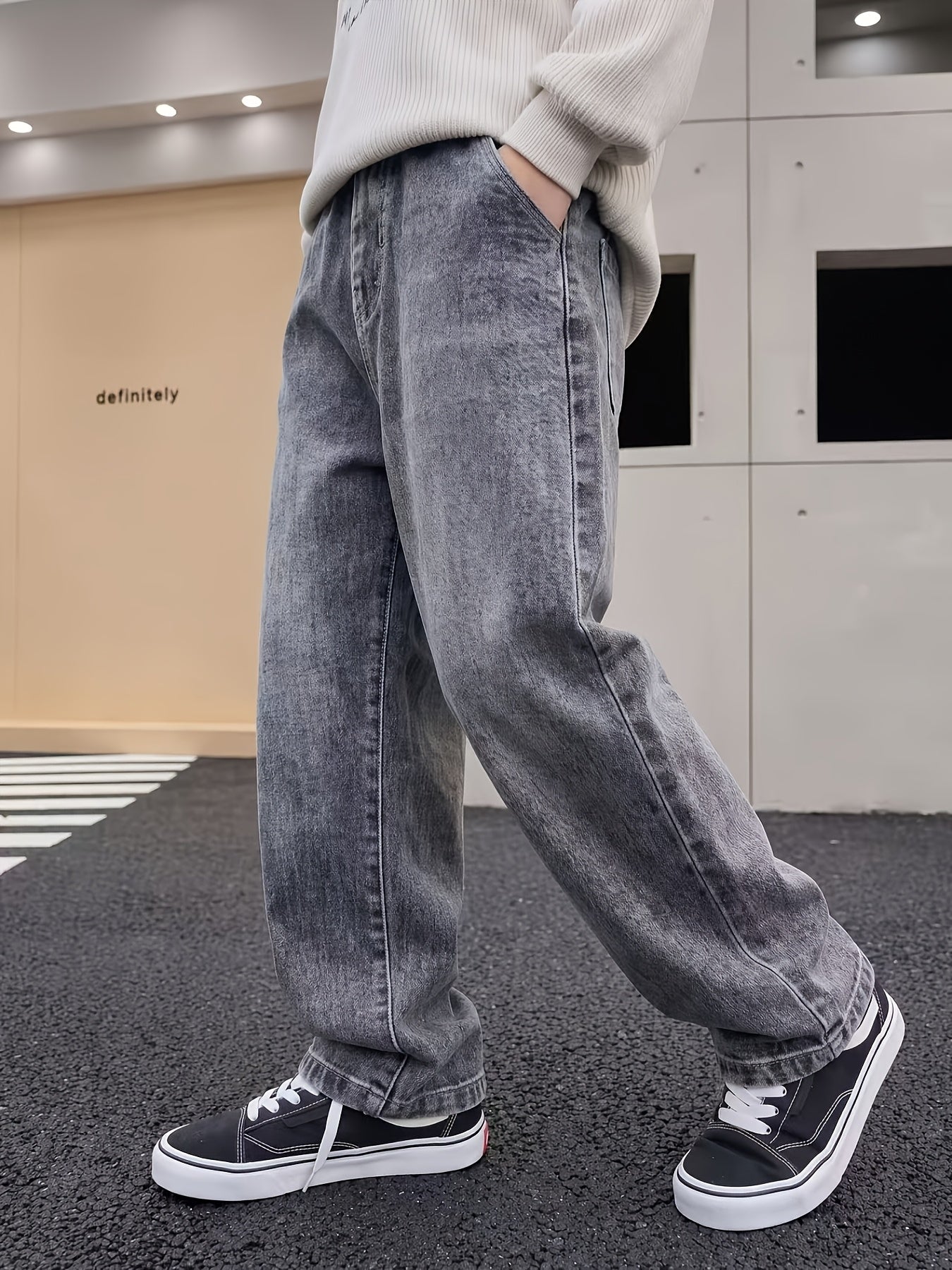 Boys' Casual Loose Fit Jeans with Large Pockets for Fall/Winter