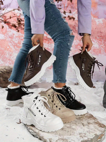 Women'S Winter Snow Boots - Warm Lined, Non-Slip, High-Top Outdoor Casual Shoes with Ribbed Cushioning, Black, Perfect for Cold Weather Activities, Winter Footwear | Stylish Winter Boots | Durable Footwear