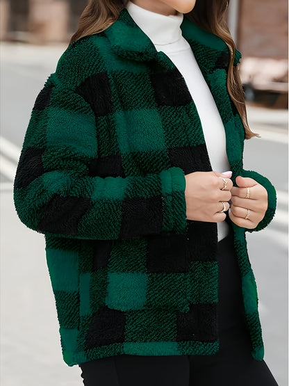 Women'S Plaid Jacket - Soft Brown/Black/Beige/White/Gray/ - Button-Front Closure, Structured Fit for Fall/Winter - Everyday & Formal Outfits - Cozy Outerwear for Women, Casual Wear, Classic Turndown Collar, Durable Fabric, Se