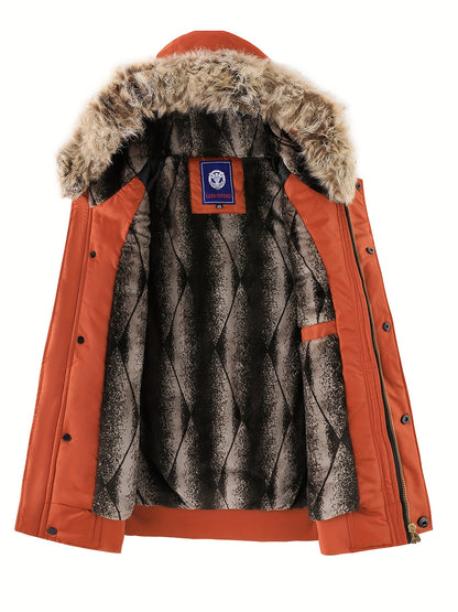 Men'S Winter Jacket with Full-Zip Closure, Hooded Insulated Coat - Bright Orange Cold Weather Outerwear, Zippered Pockets & Hood - Non-Stretch Fabric for Hiking, Commuting, Everyday - Fall/Winter Jacket for Adults, Outdoor Ac