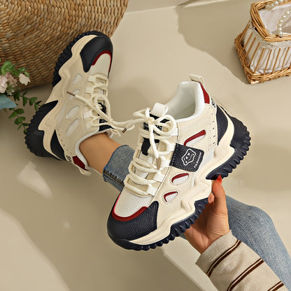 1 Pair Women'S Mid-Top Casual Sneakers, Fashion Mesh Design, Lace-Up Closure, Fabric Upper  Lining, Faux Sole, Textile Insole - Spring Season Footwear