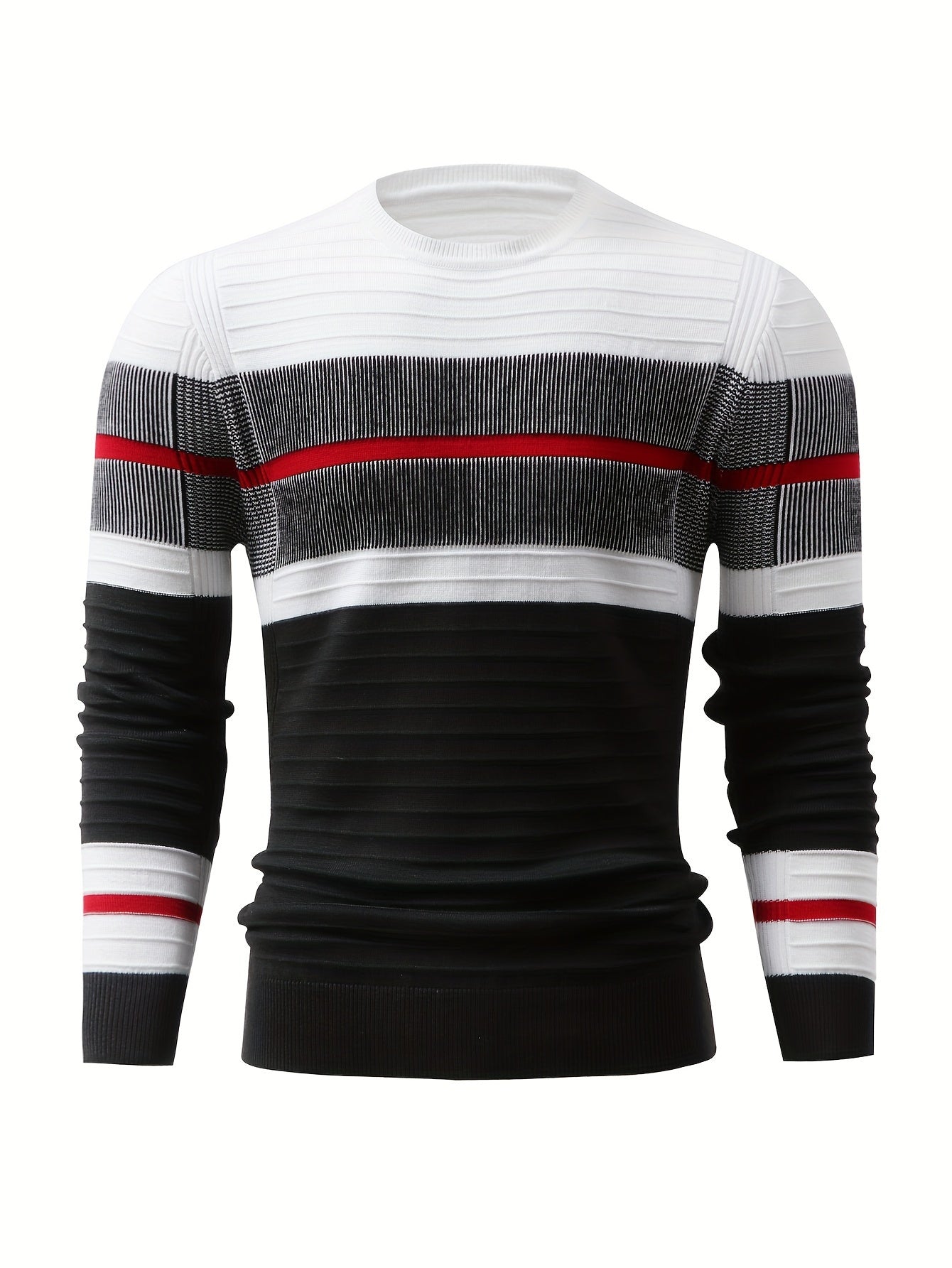 New Fashion Men'S Long-Sleeve Pullover with Contrasting Striped Knit from Tie Mu Zhen OBM.