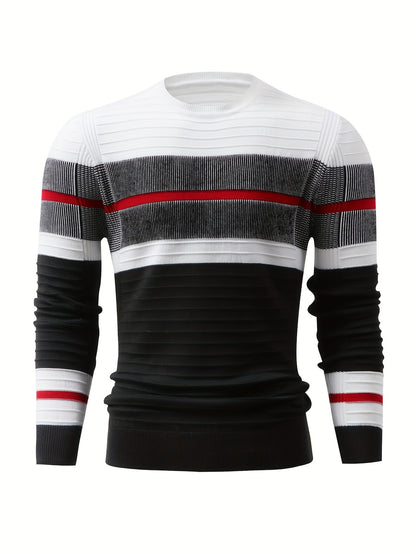 New Fashion Men'S Long-Sleeve Pullover with Contrasting Striped Knit from Tie Mu Zhen OBM.