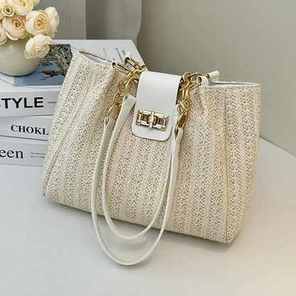 Elegant Women'S Crossbody Bag Featuring a Detachable Chain Shoulder Strap And Golden Hardware - Luxurious Wallet with Golden Accents, Rotating Lock Closure, Available in Brown And Black - Korean Style, Niche Woven Material, L