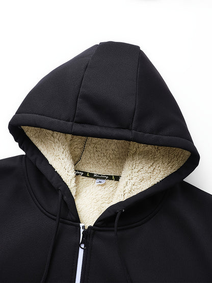 1pc Men'S Casual Style Hooded Jacket, Thick Fleece Lined, Warm