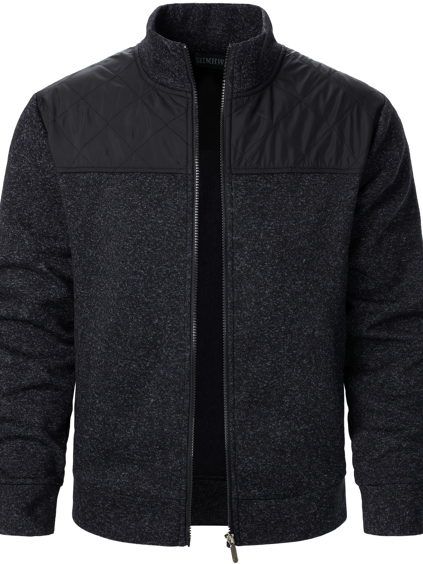 Men's Casual Quilted Polyester Jacket with Stand Collar
