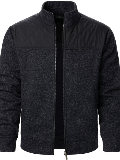 Men's Casual Quilted Polyester Jacket with Stand Collar