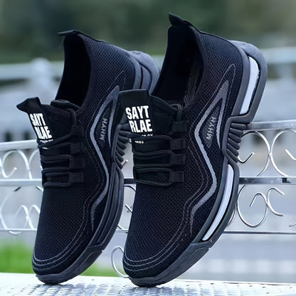 Men's Summer Casual Sneakers - Breathable Fabric Upper, Lightweight Comfortable Lace-Up Low-Top Shoes with Durable Rubber Sole for Spring/Summer Walking, Jogging & Casual Attire - Black, Minimalist Design, Flexible Constructi