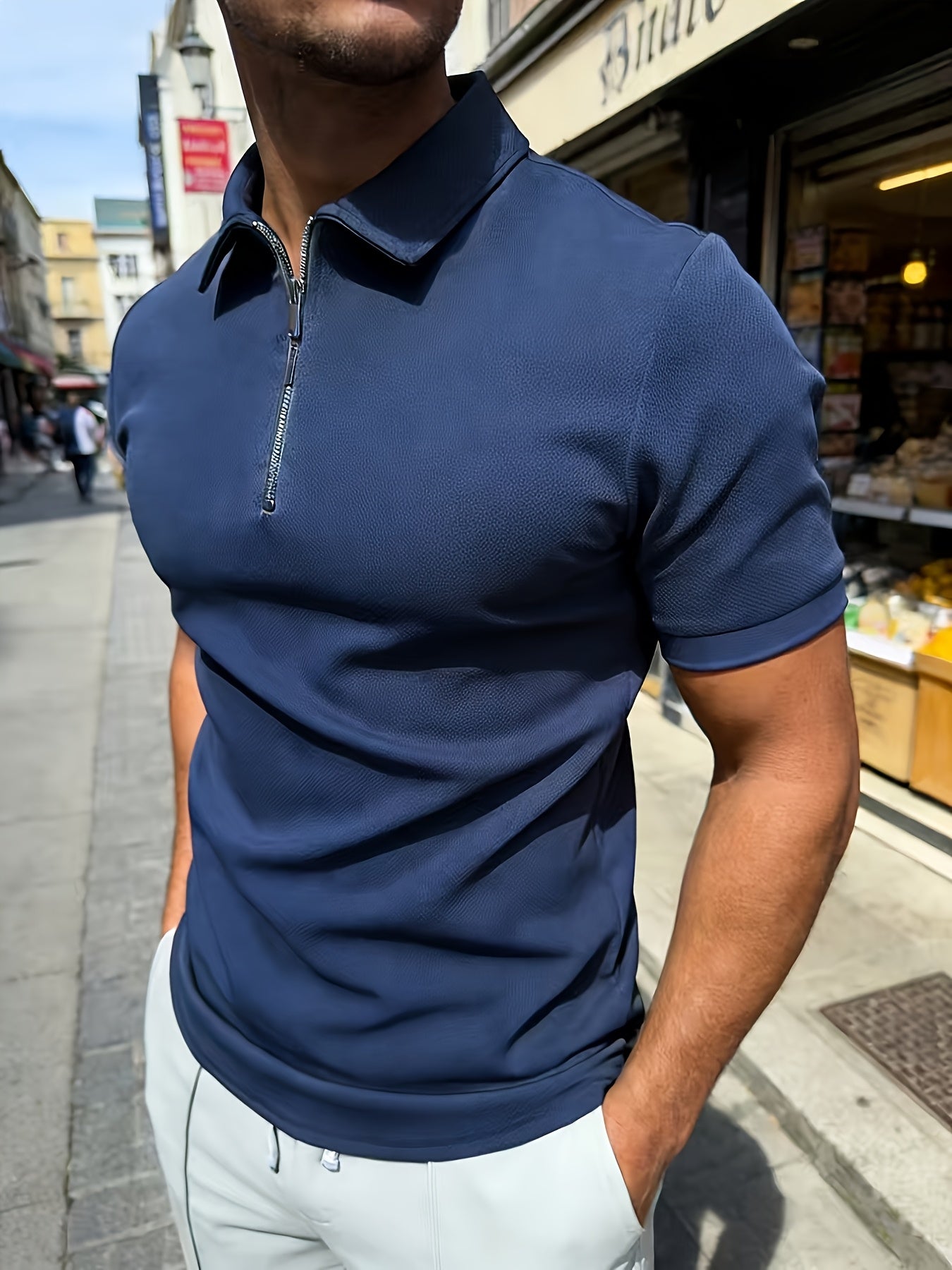 Brand New Short-Sleeve Polo with a Half Zipper, Quick-Drying And Breathable, a Stylish Casual Top - ayq