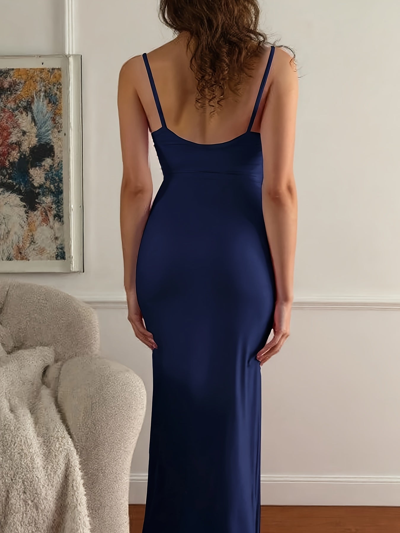 Women's Elegant Solid Color Deep V Bodycon Maxi Dress