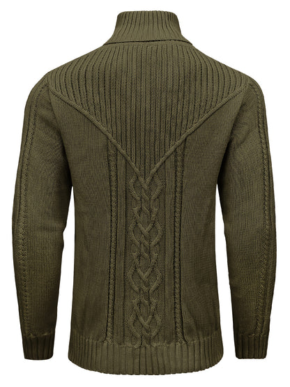 Men's High Collar Warm Knit Sweater - Stretchy Fashion Ribbed Pullover, Elegant Gentleman Cardigan