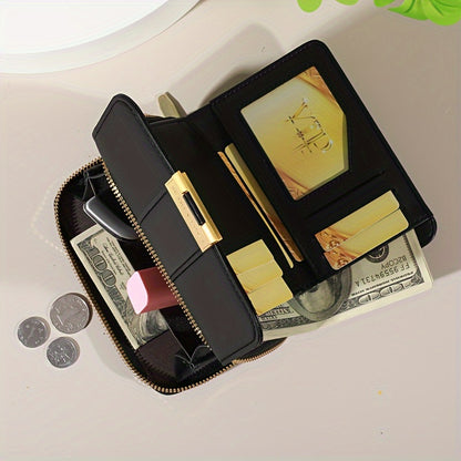 Women's Vintage PU Wallet - Long Wallet with Snap Closure & Zipper Coin Pocket, Credit Card Holder & Coin Purse, Nylon & Oil-Tanned for Everyday Use, Travel, - Women's Money Holder