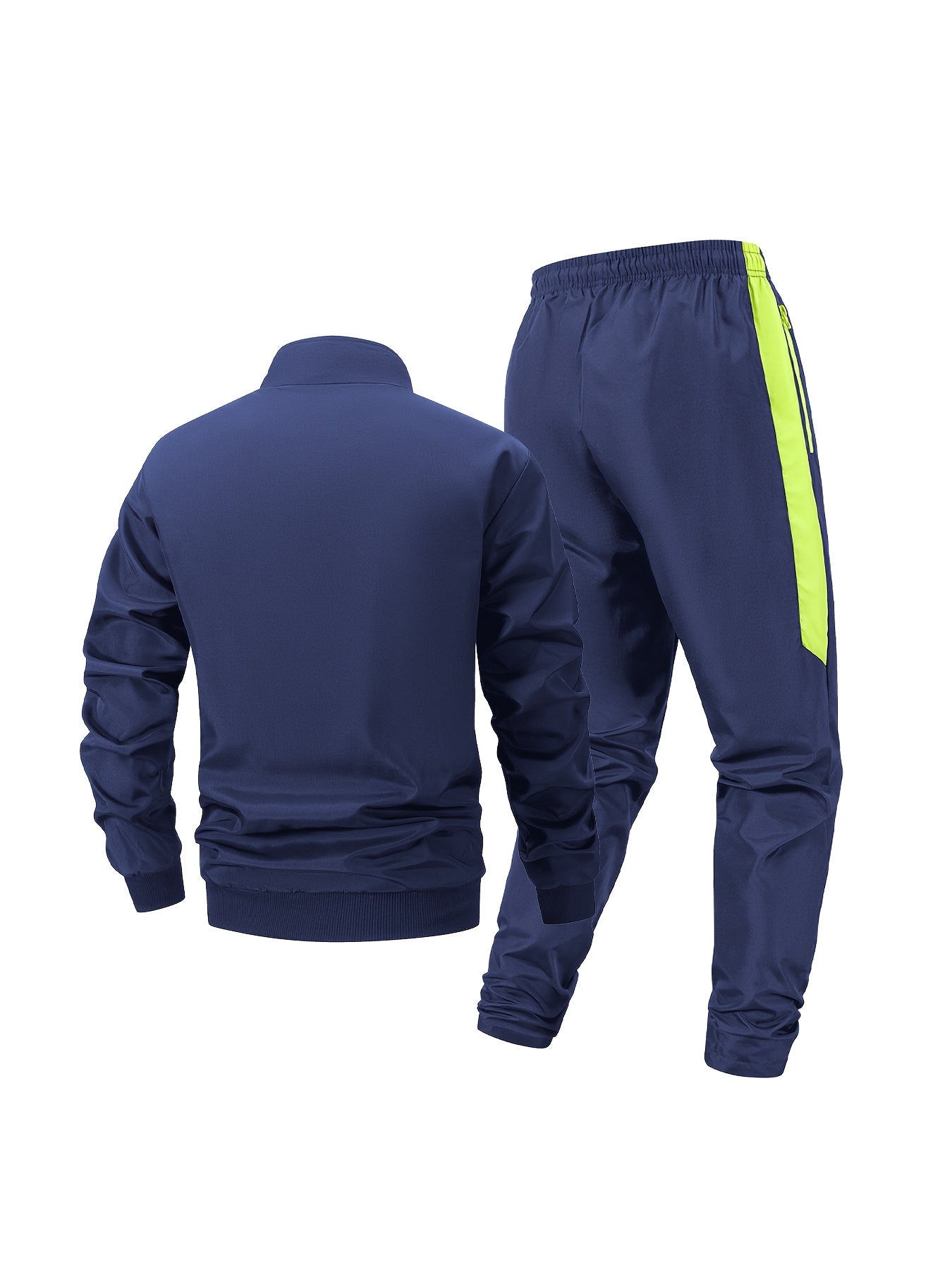 Men's Color Block Sportswear Set with Stand Collar Jacket & Pants