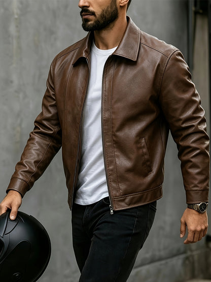 Men's Vintage Brown Bomber Jacket, Slim Fit Windproof Coat