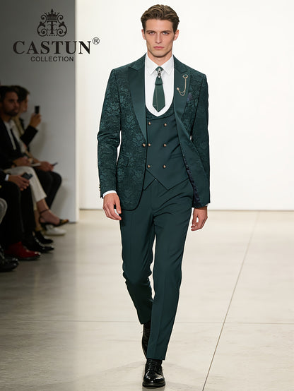Men's 3-Piece Floral Skinny Fit Suit with Peak Lapels