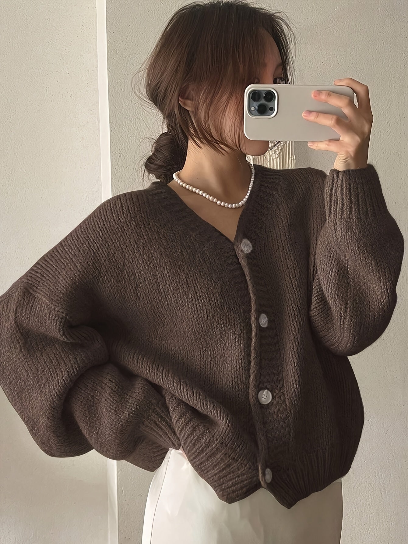Women's Elegant V-Neck Button-Up Polyester Cardigan Jacket