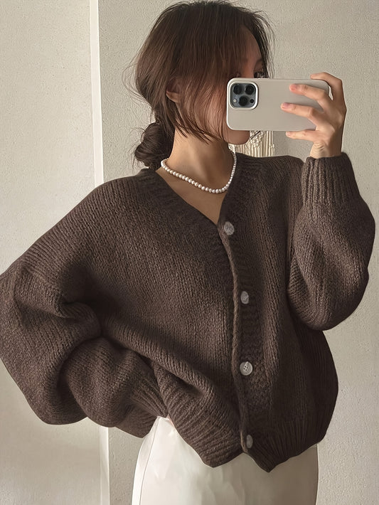 Women's Elegant V-Neck Button-Up Polyester Cardigan Jacket