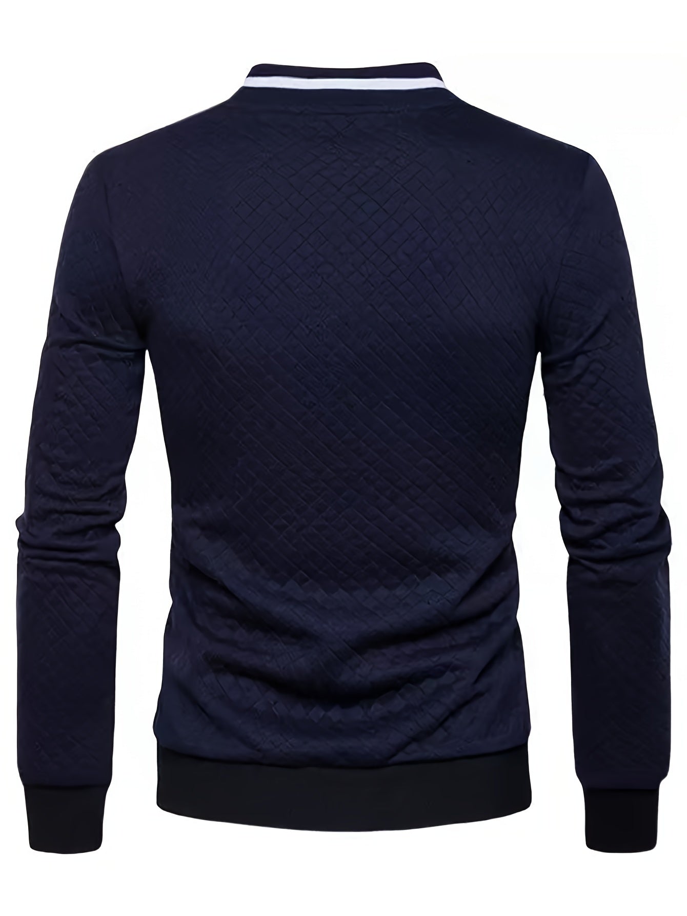 [Lightweight Design] Men's Navy Blue Varsity Jacket with Golden Embroidery - Casual Zip-Up Baseball Coat for Fall/Winter, Quilted Polyester Fabric, Loose Fit, Machine Washable