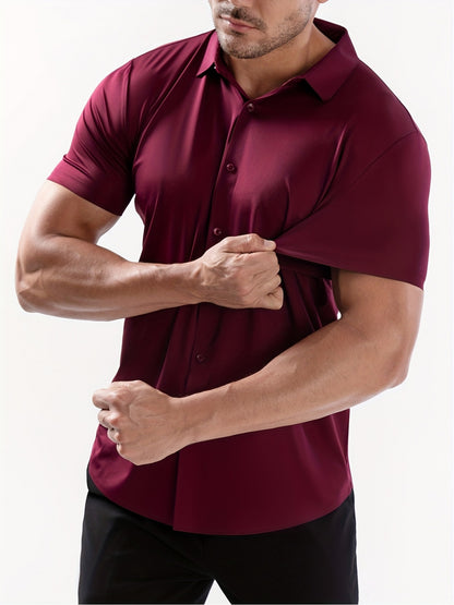 Men’s High-Stretch Lapel Short-Sleeve Shirt for Summer Casual