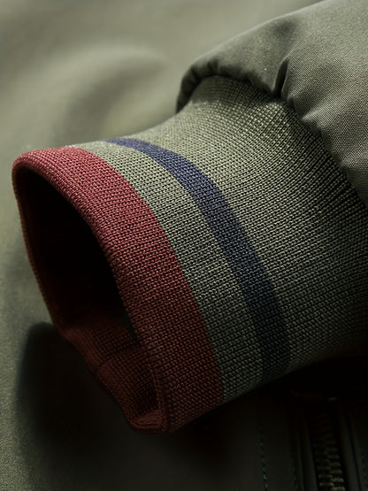 Men'S Stylish Beige Bomber Jacket with Red & Blue Trim - Double-Sided, Metal Zipper, Casual & Formal Wear, Perfect Gift for Husband or Boyfriend, Casual Outerwear | Doubleside Jacket | Polyester Lining