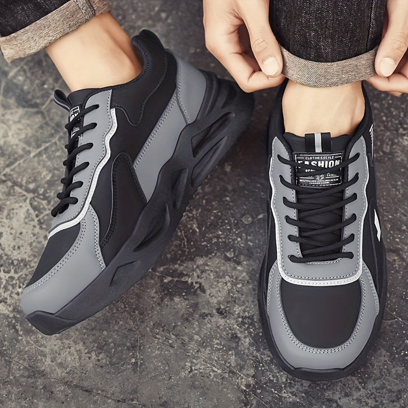 Men's Retro Sporty Casual Sneakers - Low-Top Breathable PU Upper, Cushioned EVA Insole  Durable PVC Outsole - All-Season Comfort for Daily Wear, Running  Casual Outings - Black