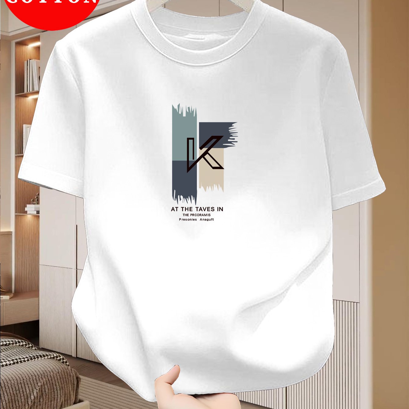 Men's Heavyweight 100% Cotton T-Shirt - Beige Crew Neck Tee, Breathable Summer Shirt for Everyday  Formal Wear, Soft Everyday Essential, Relaxed Fit, Stylish Lettering, Premium Quality, Short Sleeve Top, Casual Wardrobe