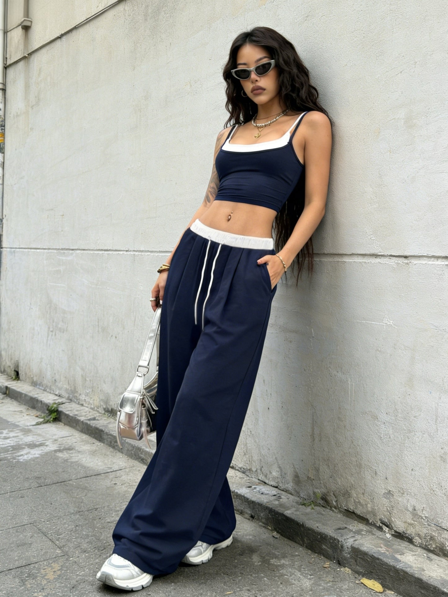 Women's Color Block Casual Tank Top & Wide-Leg Pants Set