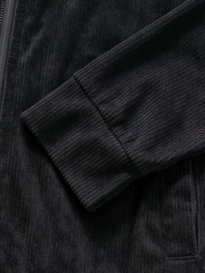 Men's Corduroy Zipper Jacket with Lapel Collar for Spring/Fall