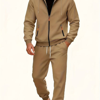 Men's Fashion Casual Sportswear Set with Cardigan, Multi-Pocket Decorative Sweatshirt, Hooded Top and Bottoms