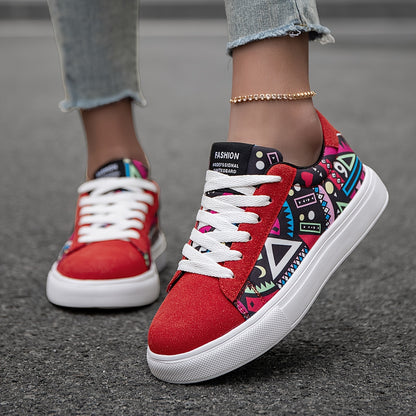 Women's Casual Skate Shoes Geometric Pattern Random Print Versatile, Lightweight Anti-Slip Outdoor Sports Daily Wear Walking Sneakers