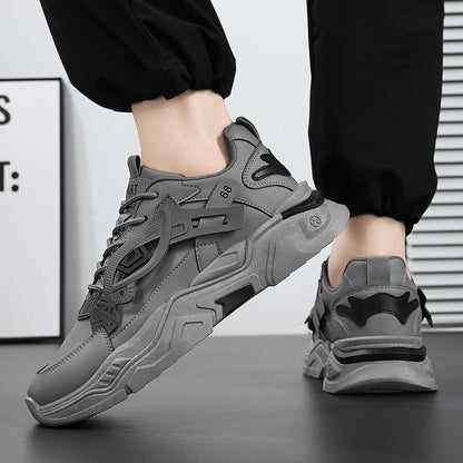 Men's White  Blue Geometric Accent Casual Sneakers - Low-Top Lace-Up Breathable PU Upper, Cushioned EVA Insole  Durable Rubber Sole for All-Season Casual Attire, Shoes Sneakers, Allseason Footwear, Sleek Shoe Design, Fabric