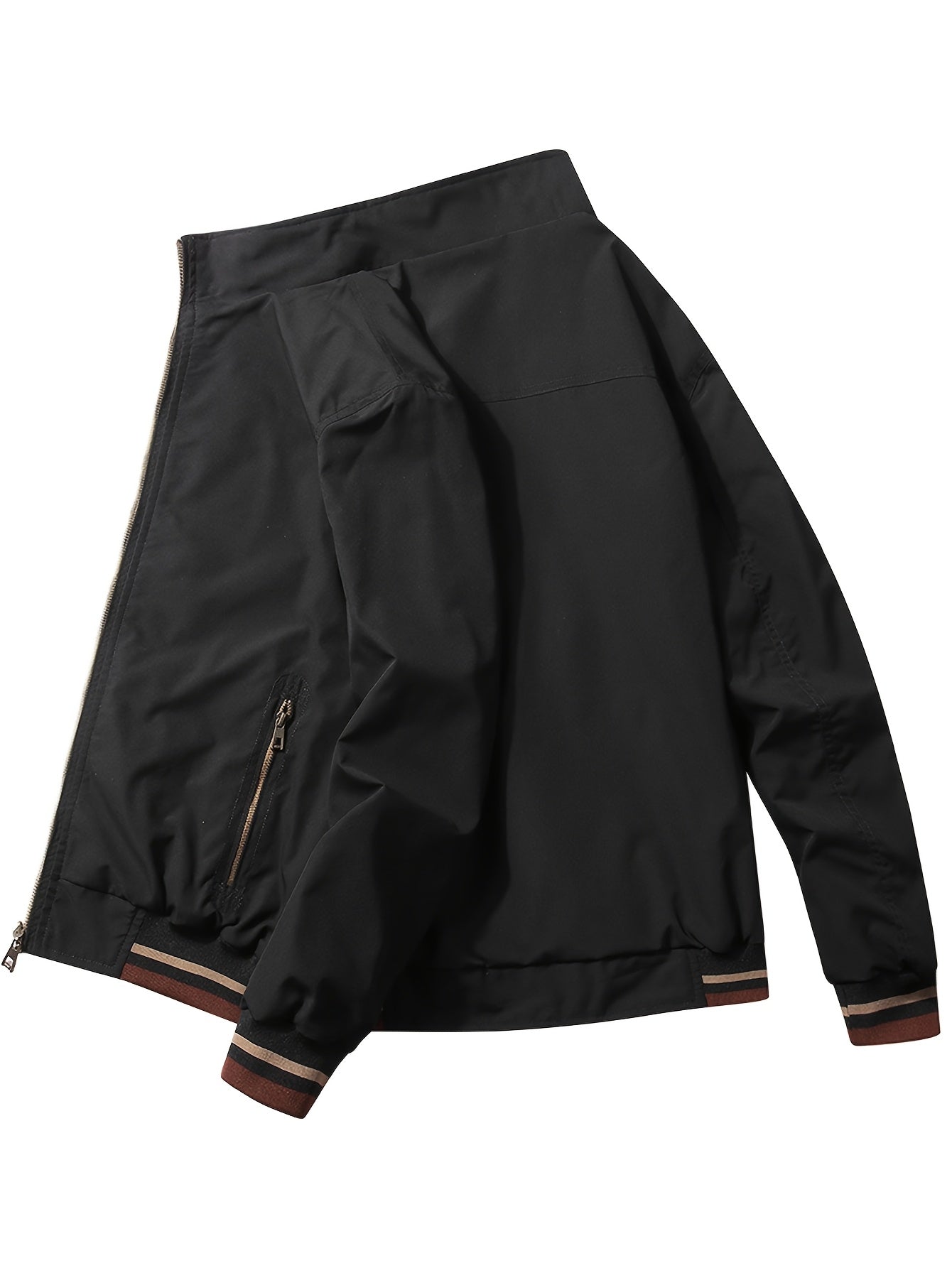 Men'S Stylish Beige Bomber Jacket with Red & Blue Trim - Double-Sided, Metal Zipper, Casual & Formal Wear, Perfect Gift for Husband or Boyfriend, Casual Outerwear | Doubleside Jacket | Polyester Lining