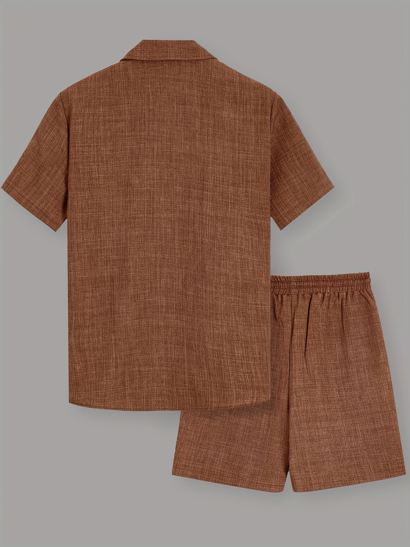 Men's Summer Casual Solid Color Shirt and Shorts Set