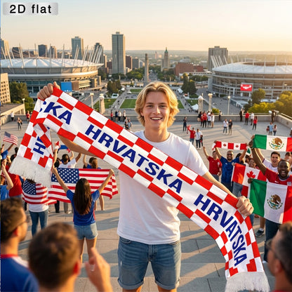 Croatian Football Supporter Flag with Tassels - Red & White Checkerboa