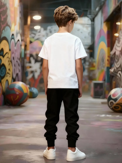 Boys' Casual Short Sleeve & Pants Set with Geometric Pattern
