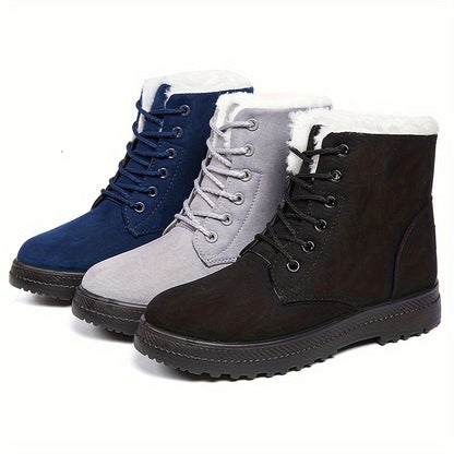 Women'S Ankle Boots - Winter Warm Round Toe Flat Shoes with Lace-Up Closure, Non-Slip Rubber Sole, & Accent - All-Season Casual Boots for Everyday & Formal, Ladies Winter Boots, Outdoor Footwear, Fabric Lined Interior, Outdoo