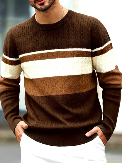 Men'S Pullover Knit Sweater for Autumn And Winter, Long-Sleeve Round-Neck Top for Men, Men'S Sweater, New Year Clothing, Men'S Autumn And Winter Sweater, Men'S Winter Sweater, Festive Attire, Men'S Party Outfit, Striped Sweat