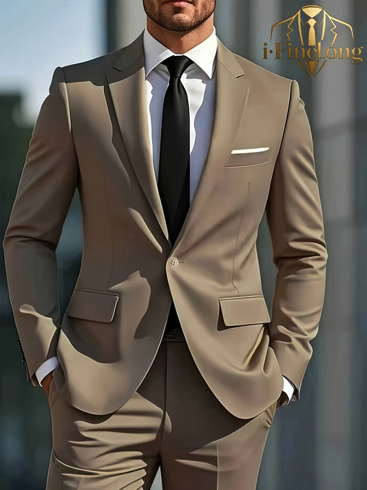 Men's Casual Business Suit 2-Piece Set with Lapel Collar - ayq
